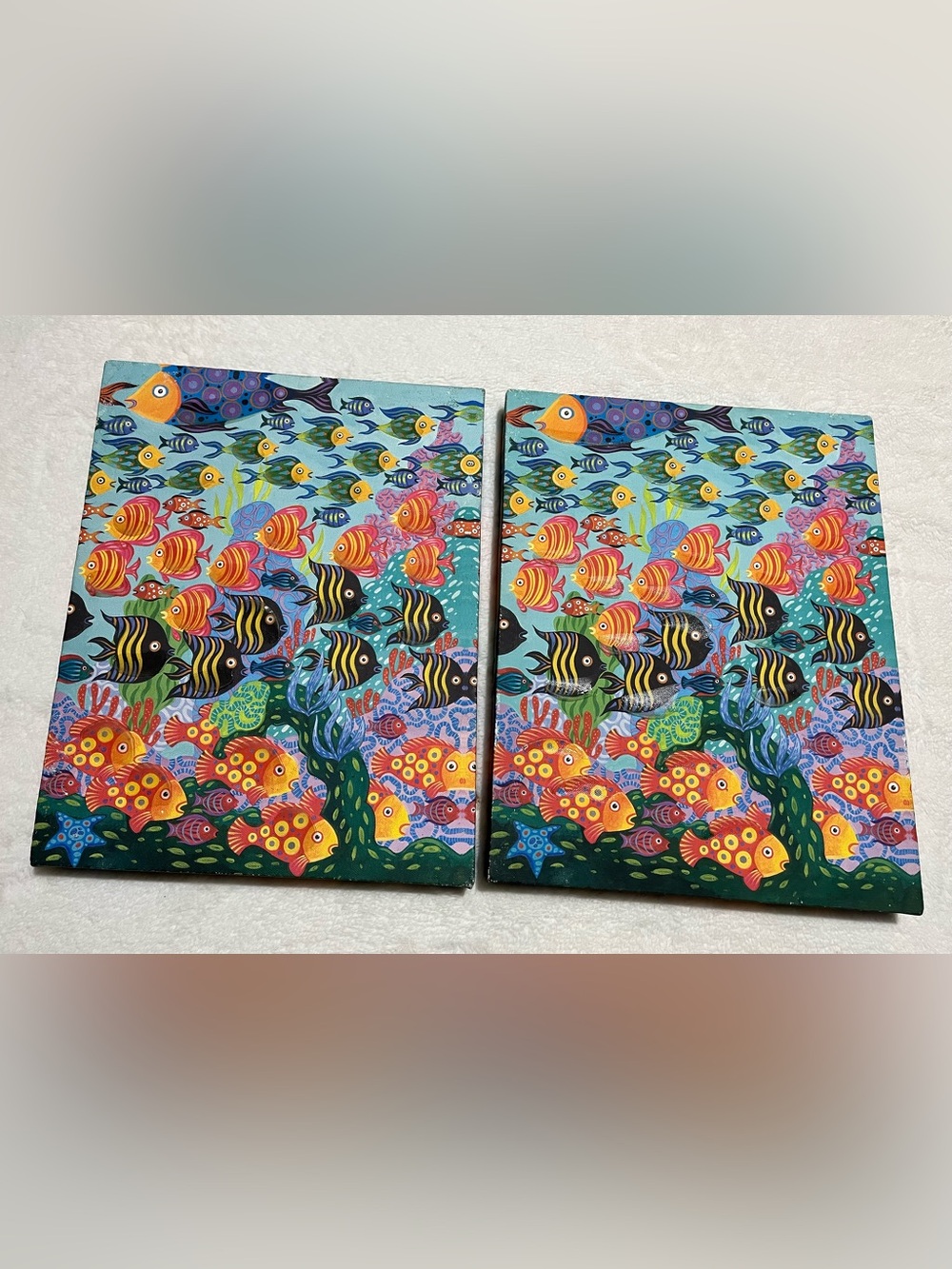 Colorful Underwater 2 Fish Canvas Wall Art – Vibrant Teal and Multicolor-11”x14”